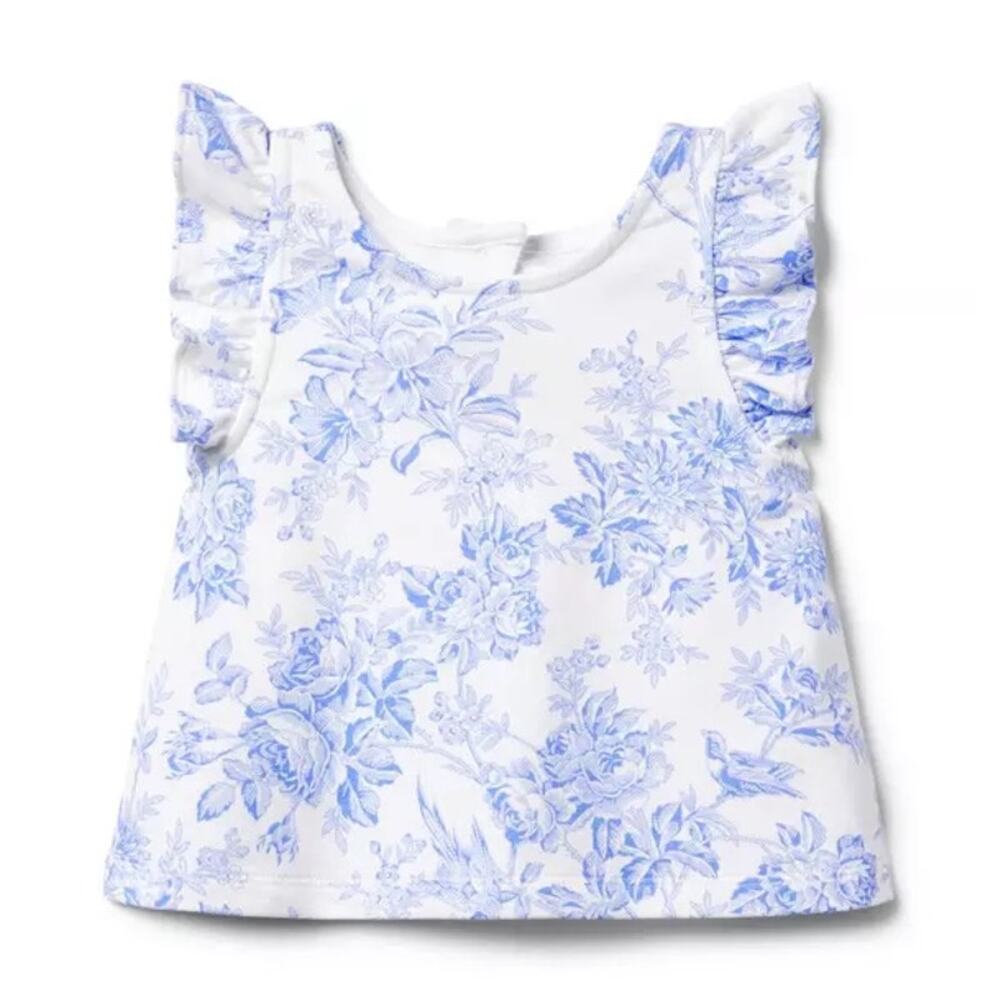 Janie & Jack Floral Toile Ruffle Sleeve Top Size 5